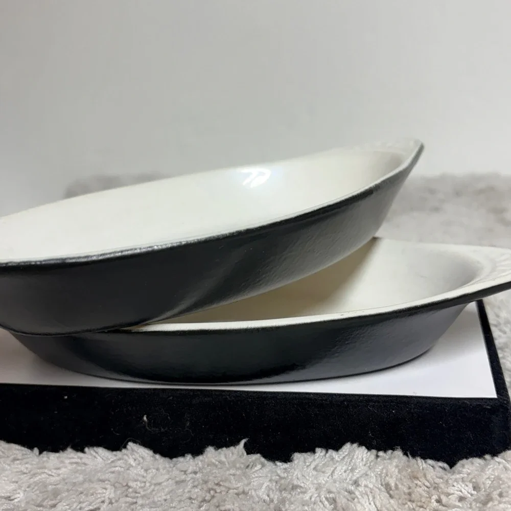 HF Coors Black Velvet 528 Au Gratin Dishes Set of 2 Black White Stoneware USA